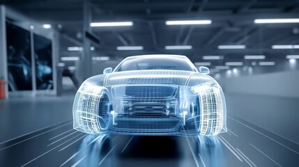 A futuristic car design illustration with transparent view of technology, the image showing technological advancement. The vehicle is a modern model, demonstrating innovation - Powered by Adobe