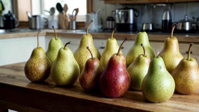 Multiple pears on the kitchen counter