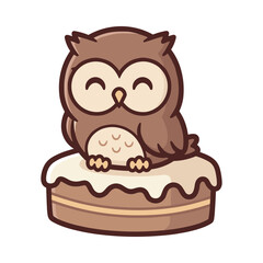 Adorable Cartoon Owl on Cake Illustration