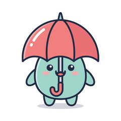 Cute Cartoon Character with Red Umbrella Illustration