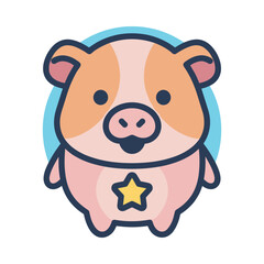 Cute Cartoon Pig with Star on Belly Vector Illustration