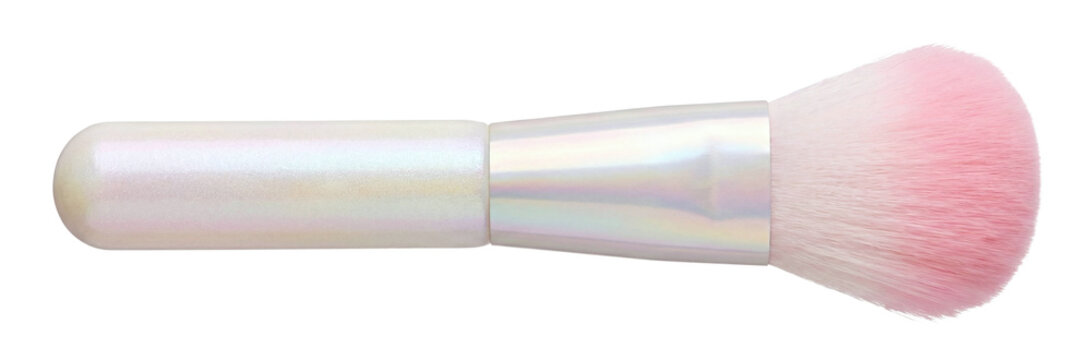 Large pink makeup brush with holographic handle