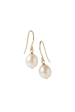 Elegant gold drop earrings with white pearl beads