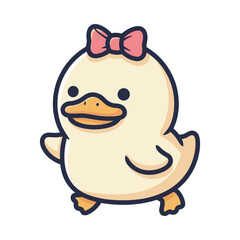 Adorable Cartoon Duck with Pink Bow Illustration