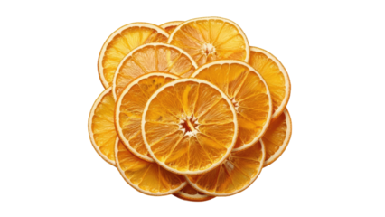 Fresh Dried Orange Slices Arranged in Floral Pattern on White Background.png