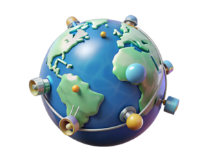 Vibrant 3D Earth with satellite technology, Isolated on White Background