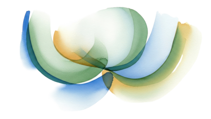 Abstract watercolor shapes, blended colors, isolated on transparent background