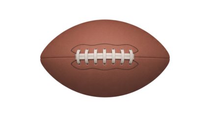High-resolution commercial photo of brown leather American football, detailed laces, textured grain, realistic, sharp. Transparent background. 
