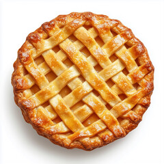 Golden-brown classic apple pie with lattice crust top view