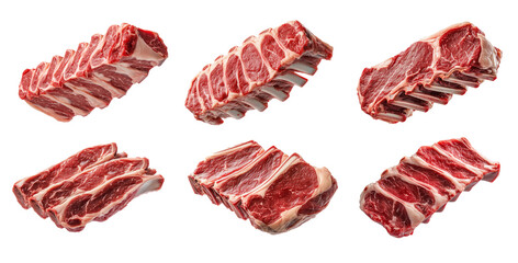 Set of rack of Lamb, isolated on white background, showcasing culinary concept