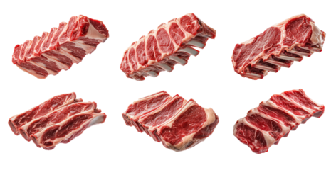 Set of rack of Lamb, isolated on white background, showcasing culinary concept