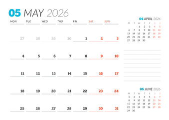 May 2026 Monthly Calendar Template for Planning and Organization improves time-blocking and weekly productivity using editable minimalist layout. Week starts on Sunday. Useful for business