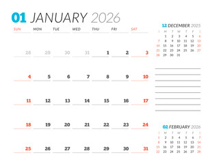 January 2026 Monthly Calendar Template enhances productivity with minimalist blank lines, ideal for office use and planning routines, boosts focus in business settings, vector illustration