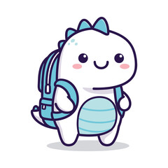Cute Cartoon Dinosaur Character with Backpack Illustration