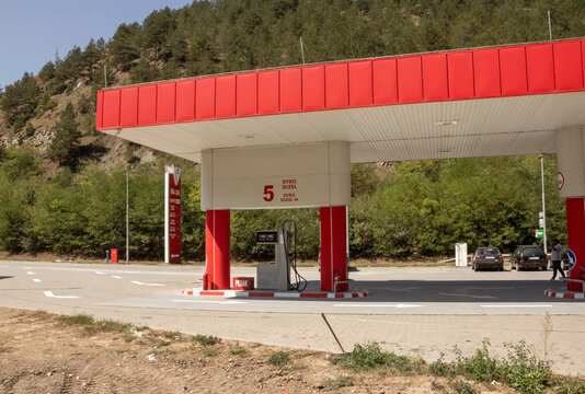Serbia; Usce; August 23, 2024; A view on a fuel station in Usce.