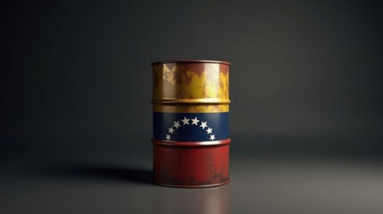 Un solo barril de petr&oacute;leo con la bandera de Venezuela pintada