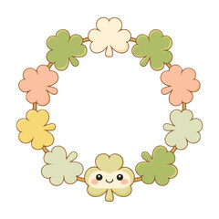 Fototapeta premium Retro Clover Garland Loop illustration, Groovy St Patrick’s Day Clipart, Cute Kawaii Shamrock, Retro Irish Green art, Kawaii St. Patrick's Day, St. Pattys day Design