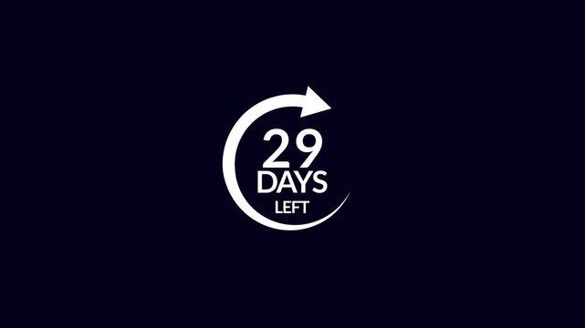  29 days countdown circle arrow animations speed time limit dead lines concept motion graphic in transparent background in 4K animation 