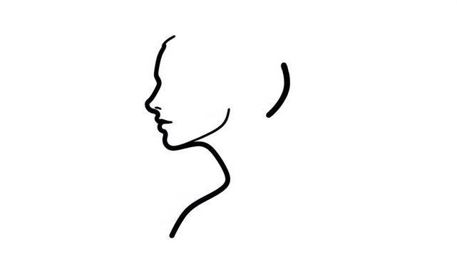 Continuous line art animation of a woman's face profile being drawn. Minimalist black sketch drawing on white background. Abstract beauty and fashion concept illustration