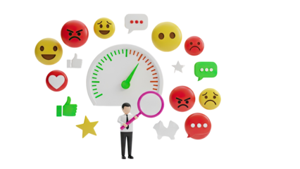 Customer feedback analysis with rating meter and emojis