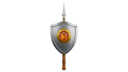 Ornate Shield and Spear with Amber Gemstone