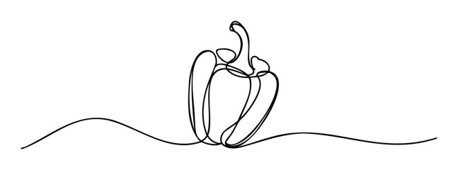 A unique one line drawing of a sweet bell pepper representing healthy food and cooking concepts ideal for culinary websites restaurant menus and grocery store advertisements.