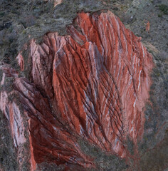 Aerial drone view of the winter landscape surrounding the village of Poza de la Sal in the La Bureba region of Burgos province, Castile and Le&oacute;n, Spain, Europe