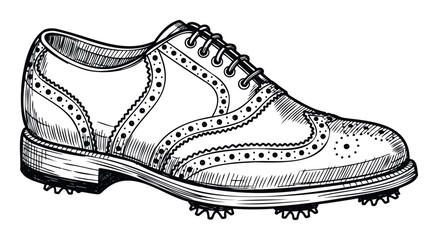 Hand drawn golf shoe sketch designed for enhancing various athletic wear advertisements, sports equipment catalogs, and golf related event promotions with a classic and sophisticated visual