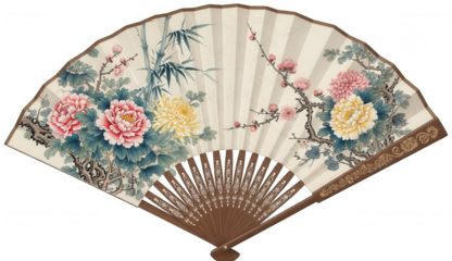 Asian Fan png Oriental Handheld cutout Japanese Folding png Chinese Traditional cutout Decorative Wall Art png Vintage Style cutout Floral Pattern png