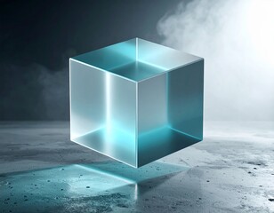 Translucent Glass Cube Mockup with Digital Glow Tech Concept