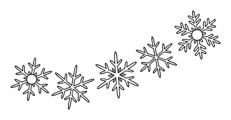 Simple outline snowflakes arranged in a diagonal line create a minimalist winter holiday graphic perfect for seasonal greetings, event invitations, or festive decorations.