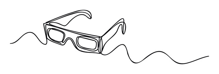 Minimalist continuous line drawing of stylish eyeglasses with flowing wavy lines capturing a modern vision concept ideal for optical business branding and eye care promotional materials.