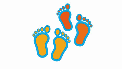 Stylized footprint icons in orange and blue