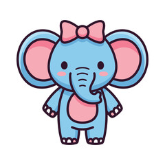 Fototapeta premium Adorable Cartoon Elephant with Pink Bow Illustration