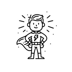 Fototapeta premium Smiling Cartoon Superhero Standing with Hands on Hips in Black and White Line Art