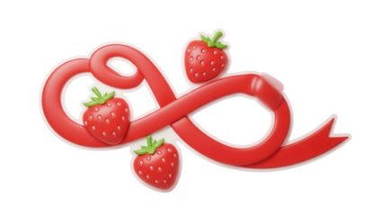 Puffy sticker style 3D illustration, ribbon and strawberry