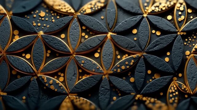 Abstract floral pattern with golden accents on a dark background