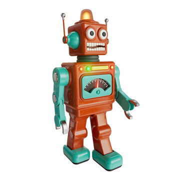 Retro robot toy isolated PNG, vintage retro style on transparent background