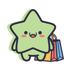 Cute Cartoon Star Character with Shopping Bags Vector Illustration