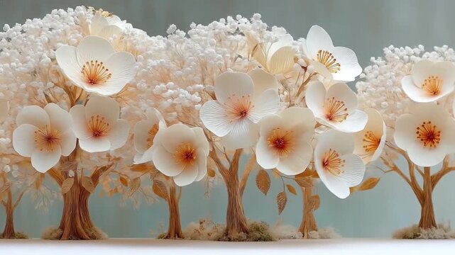 Abstract floral trees illustration with soft colors and copy space
