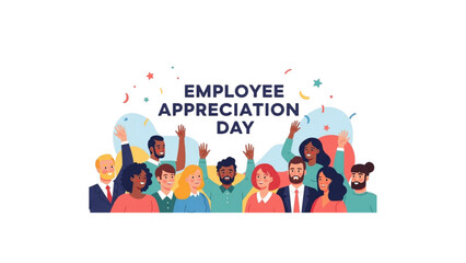 Fototapeta premium employee appreciation day banner with diverse happy group of workers