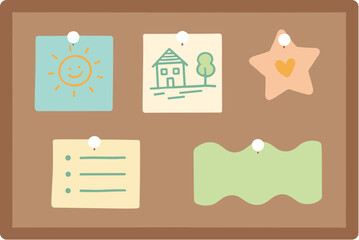 Cute Style Bulletin Board with Sun House Star Note Illustration
