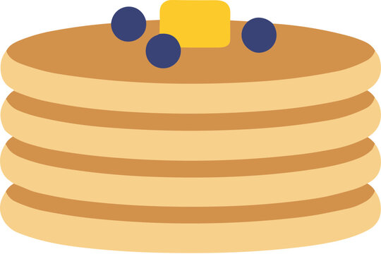 Flat Design Stacked Pancakes with Blueberry and Butter Food Illustration