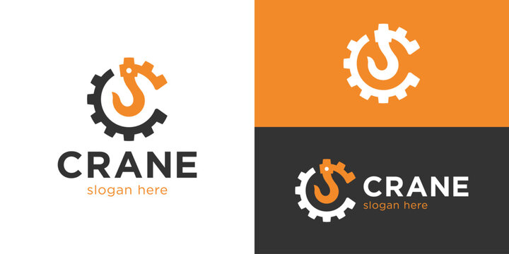 Creative simple crane gear logo template. Hook crane gear with abstract letter C for Crane logo design vector illustration