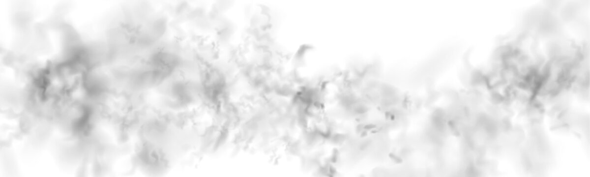 Soft white smoke and gray fog layers on a white background. 3D illustration of smoke, clouds, and mist with realistic textures. Cutout smoke and cloud PNG high-resolution file vector.