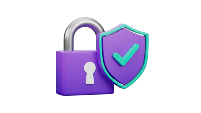 3D Rendered Padlock and Shield with Checkmark Icon - Powered by Adobe