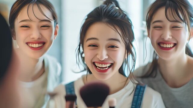 メイクルームで楽しそうに談笑する日本人の女子大学生たち