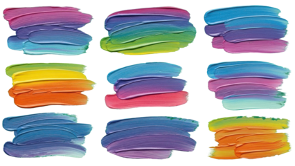 Colorful Paint Strokes Collection Isolated on Transparent Background
