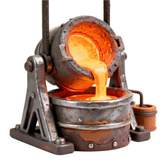 Metal foundry furnace 3D illustration, isolated on transparent background, png