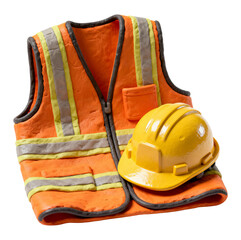 Construction worker vest and helmet 3D illustration, isolated on transparent background, png